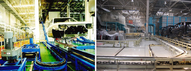 Wide pusher reverse accumulation conveyor (3′′, 4′′, 6′′)